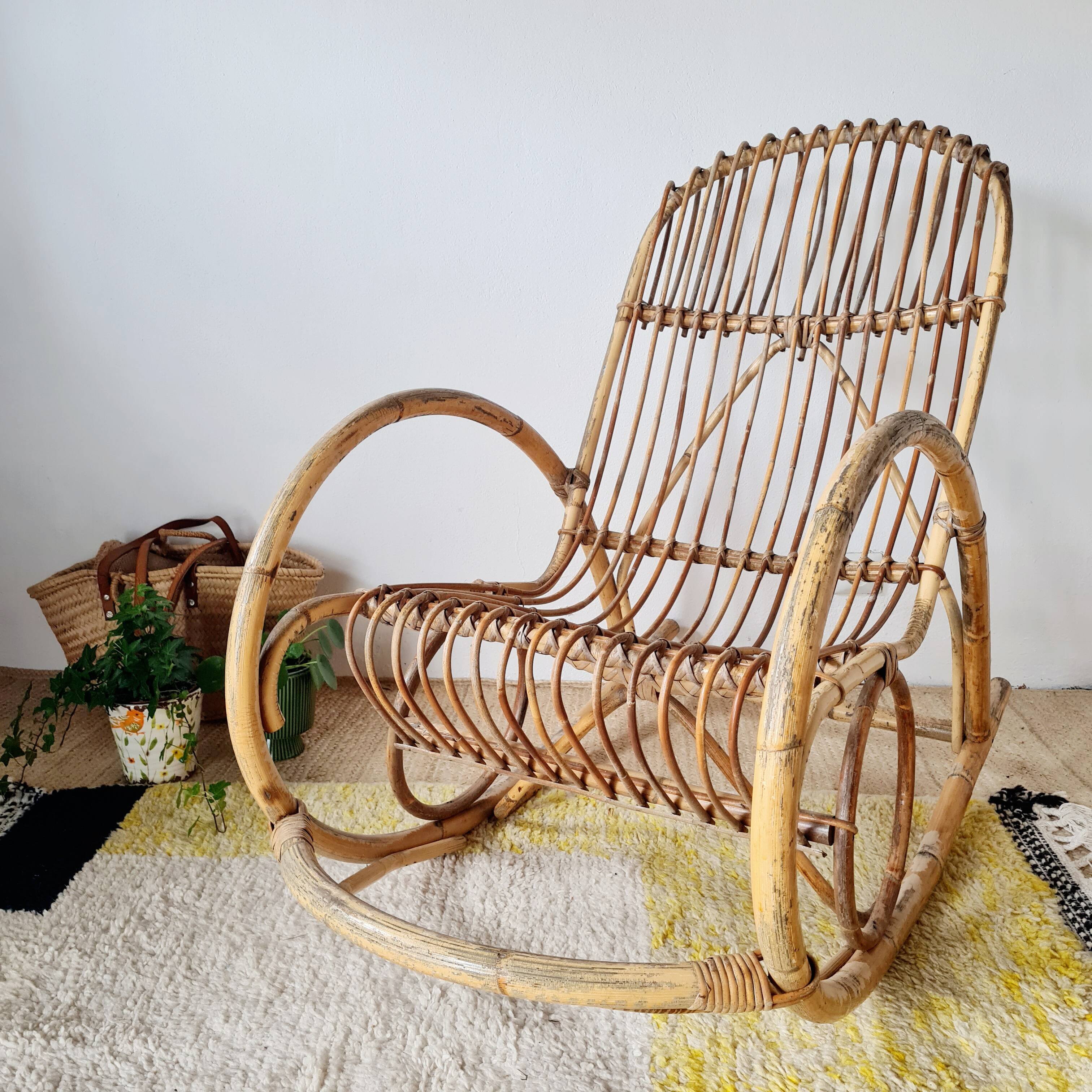 Antique rattan rocking chair