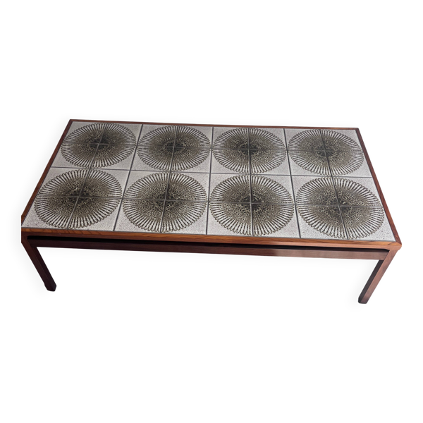 Table basse XL danoise avec carreaux en céramique, Danemark, années 1970.