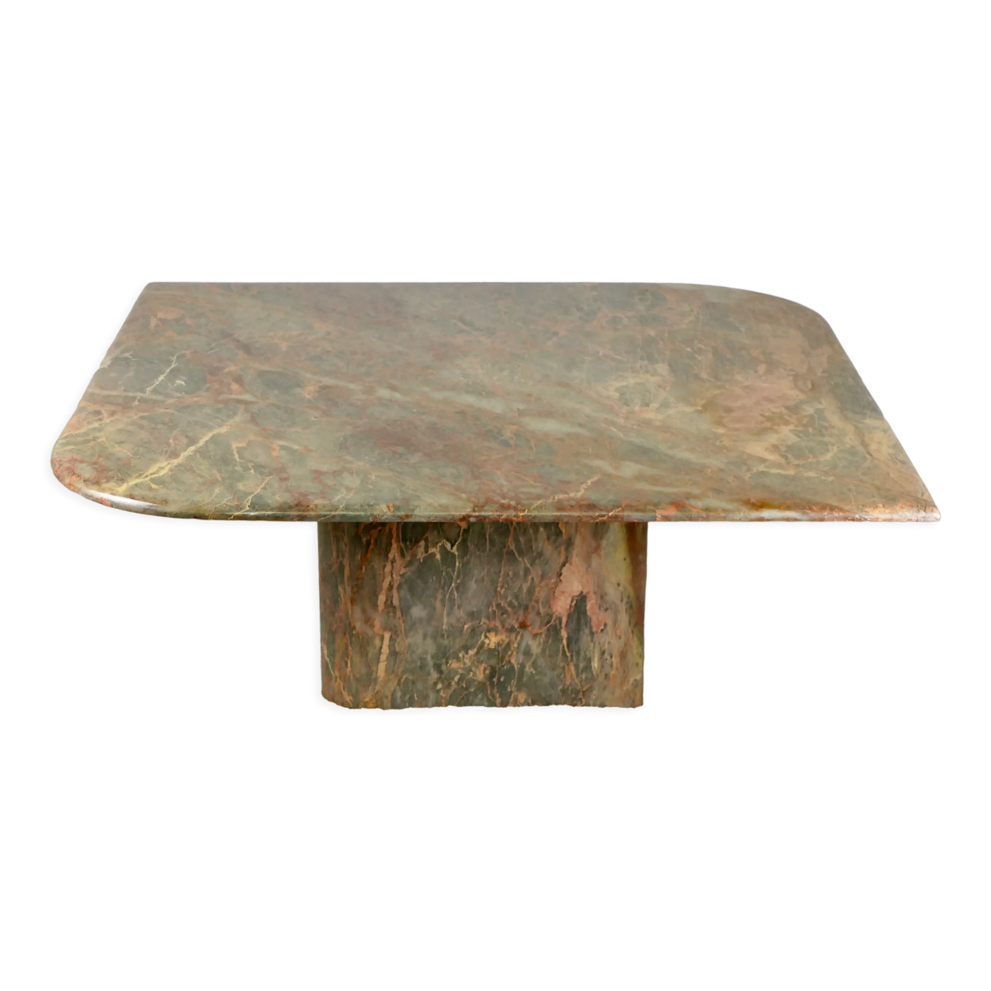 Coffee table in green marble and coral