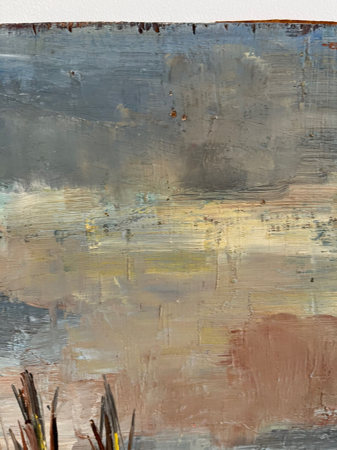 Sailboats in the harbour, oil on wood panel