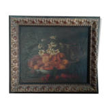 Tableau huile sur toile ancien nature morte aux abricots et pêches  . 19 ème