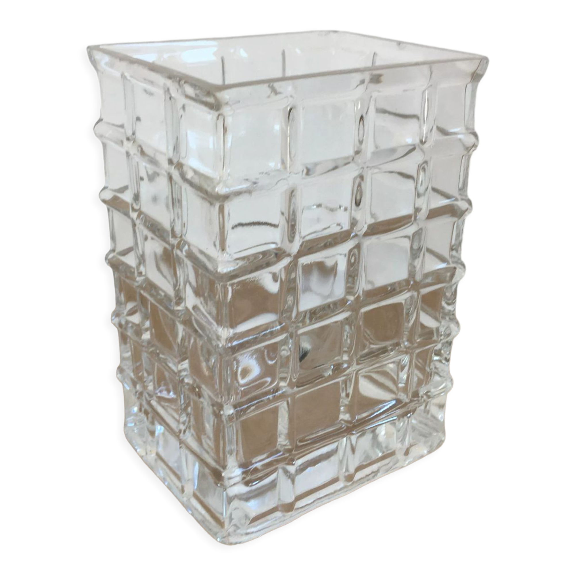 Glass vase with raised squares