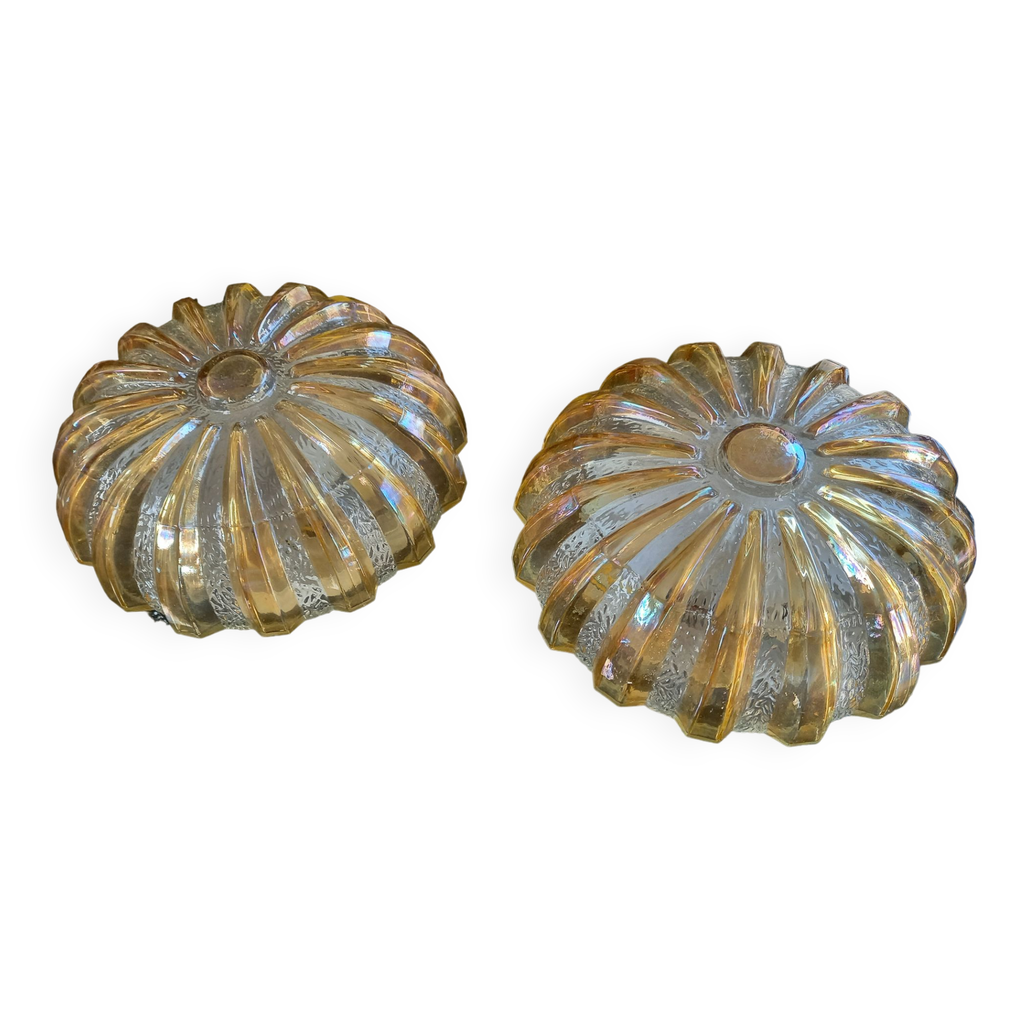 Pair of light fixtures, wall lamps or ceiling lamps 70s