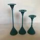 Trio of candlesticks patinated blue green vintage
