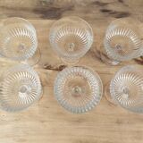 Set of 6 vintage champagne glasses in chiseled glass with flared drinking rim
