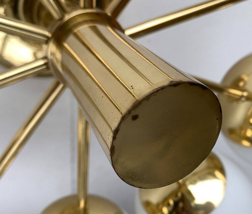 German brass ceiling lamp in mid-century modern space style by Kaiser Leuchten, 1960s.