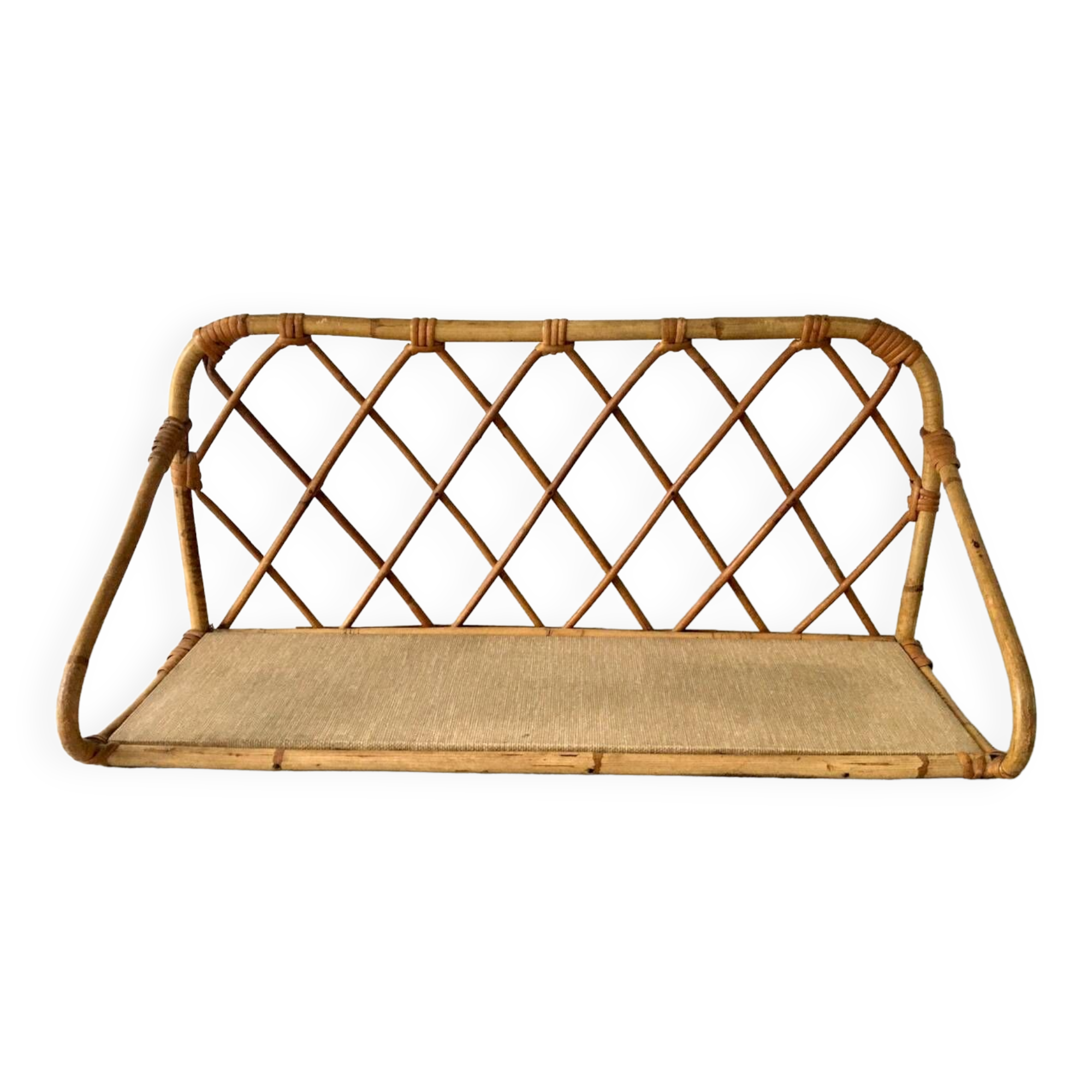 Beautiful vintage rattan and natural bamboo shelf from the 60s