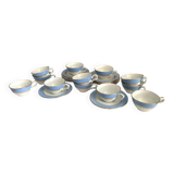 12 tasses à café bleues et soucoupes anciennes