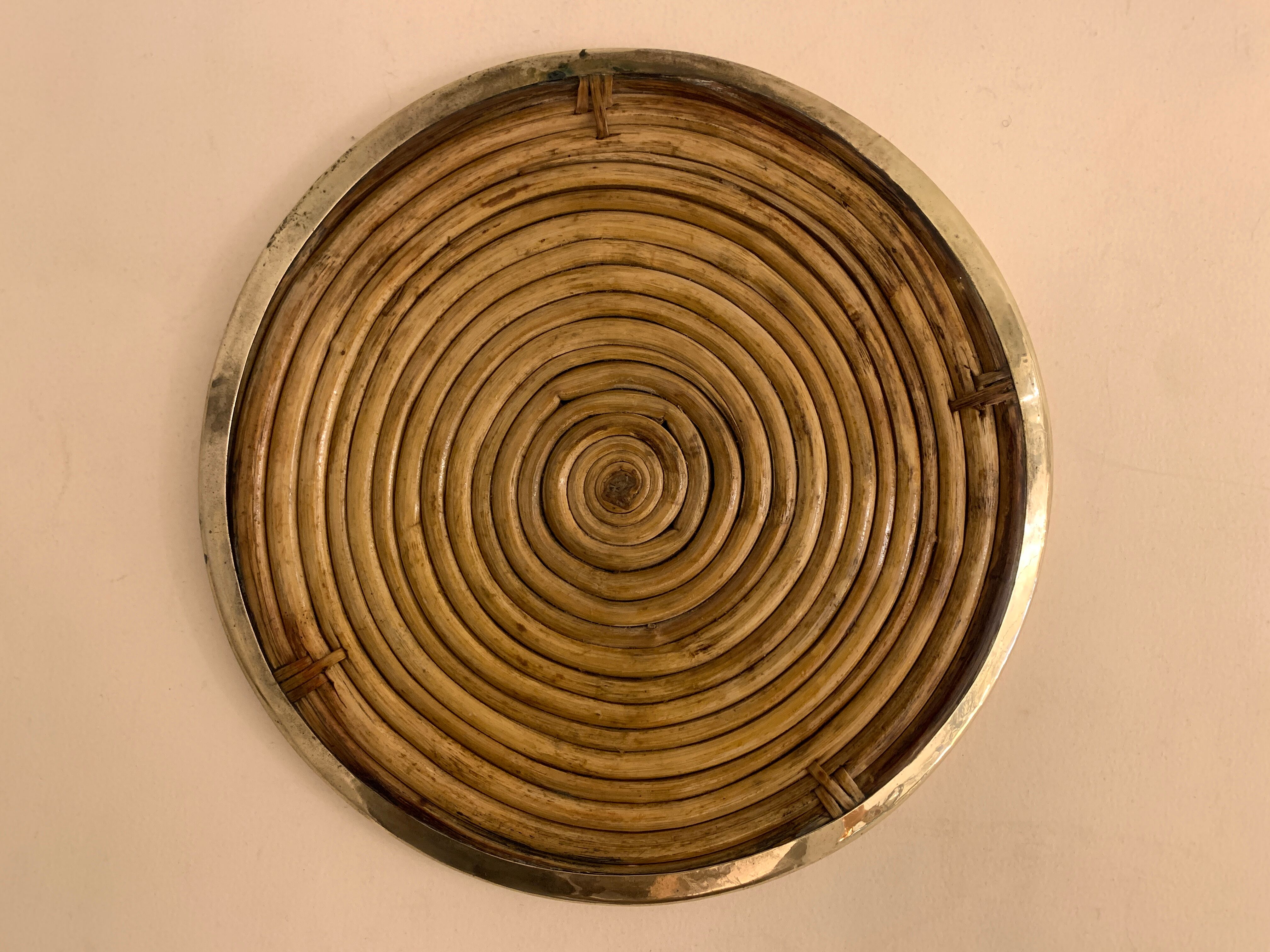 Round rattan and brass underside, 1960