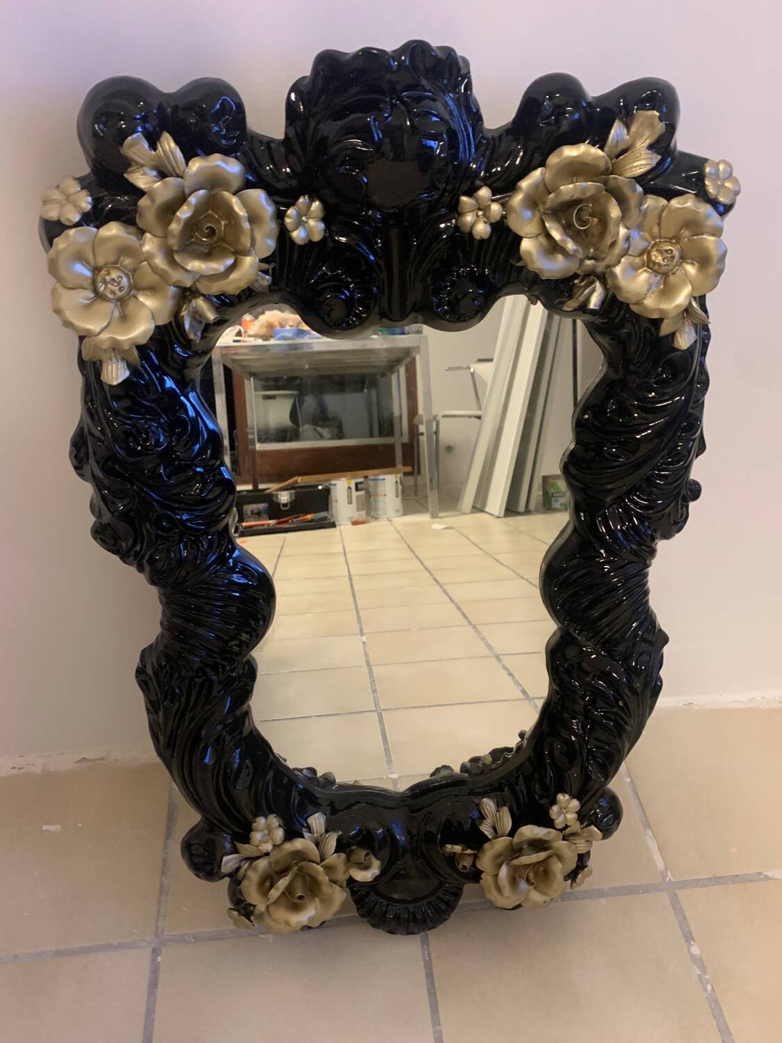Renovated rococo style porcelain mirror
