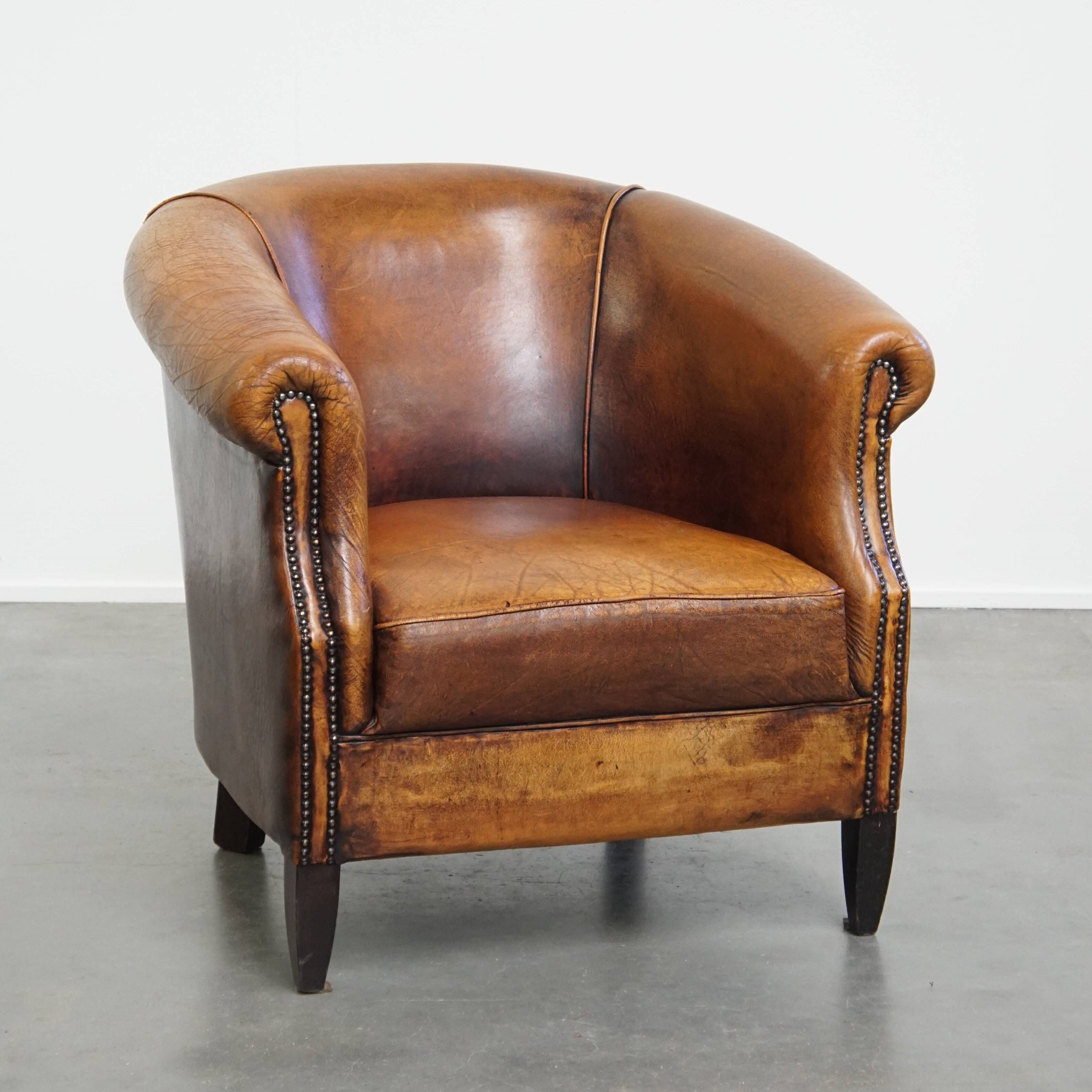 Sheepskin leather club chair