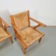 Chaises en bois brutalistes modernistes en paille, années 1940, ensemble de 3