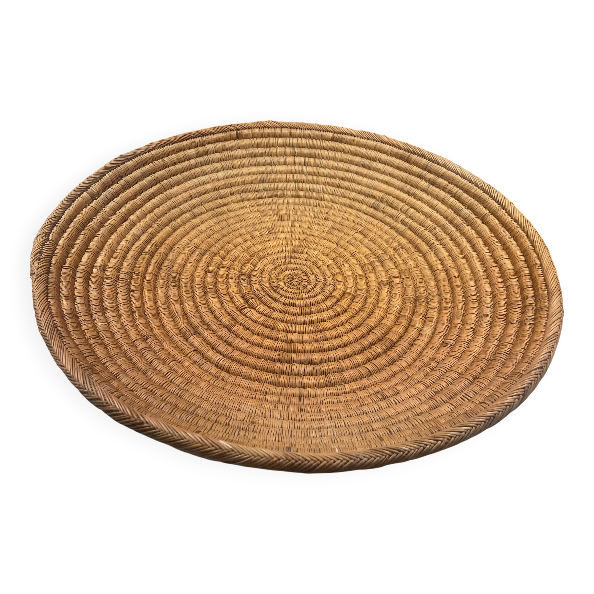 large old woven basket, rush or wicker type - Diameter 55 cm