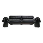 De Sede black leather sofa, sculptural design, Switzerland.