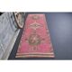Vintage Turkish Oushak Handmade Wool Cotton Pink Runner Rug 90x303