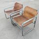 Pair of tubular lounge chairs in Bauhaus style, leather, Jox Interni, 1970s.