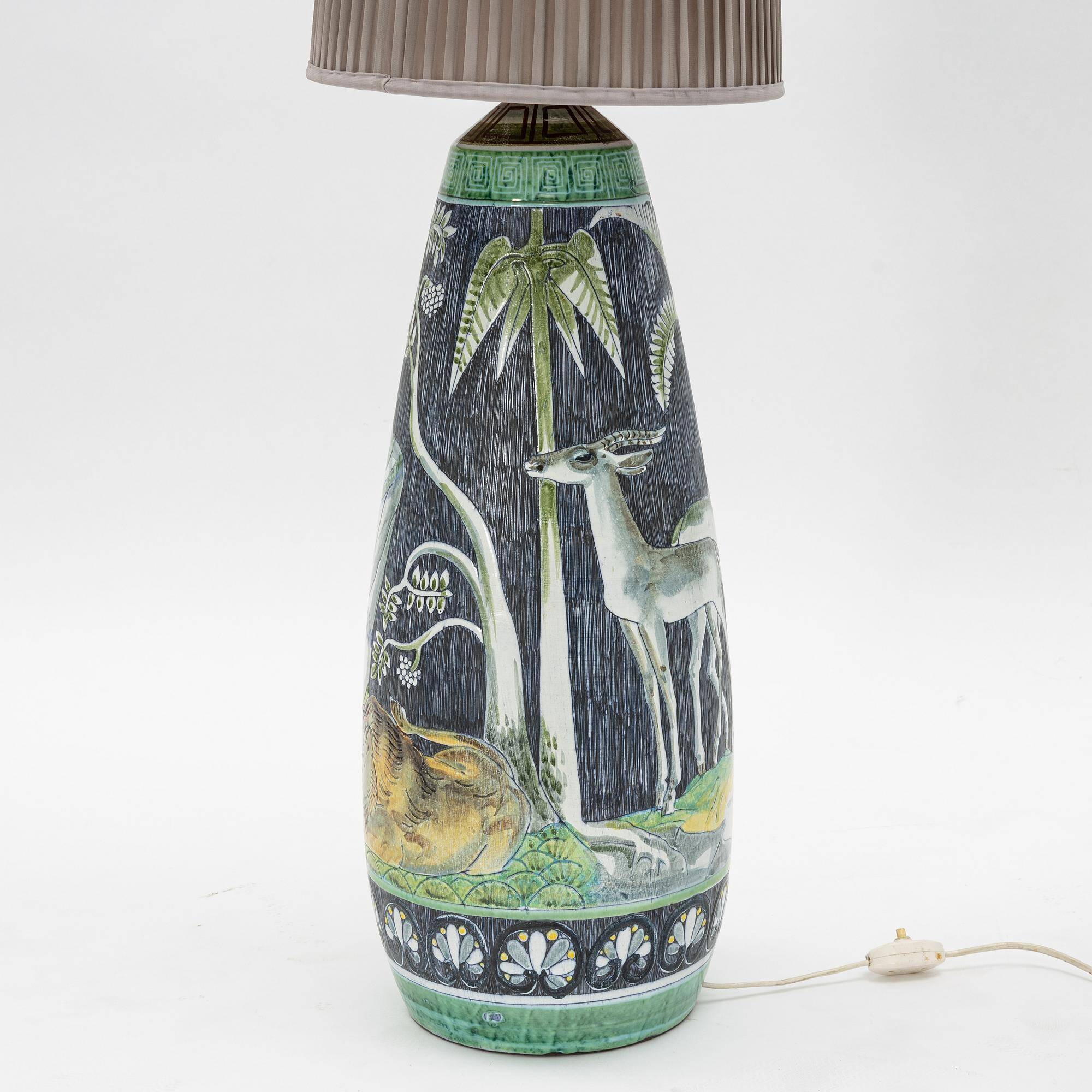 XXL lamp by M Zawadski, hand-painted Tilgmans, Sweden, 1961, signed and dated.