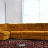 Yellow corduroy corner modular sofa, 1970s, set of 6