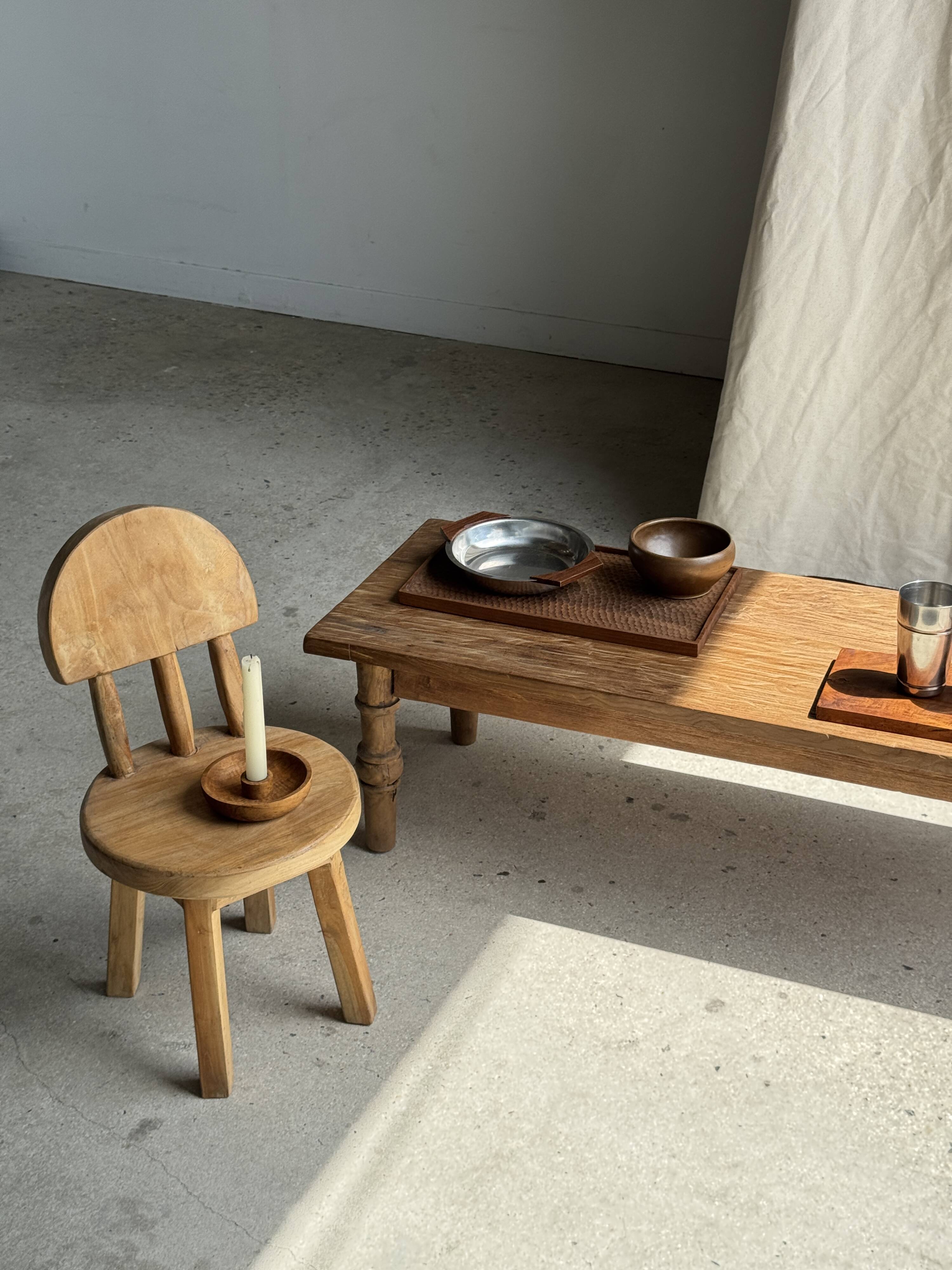 Rectangular solid teak platter with carved edges 33x24