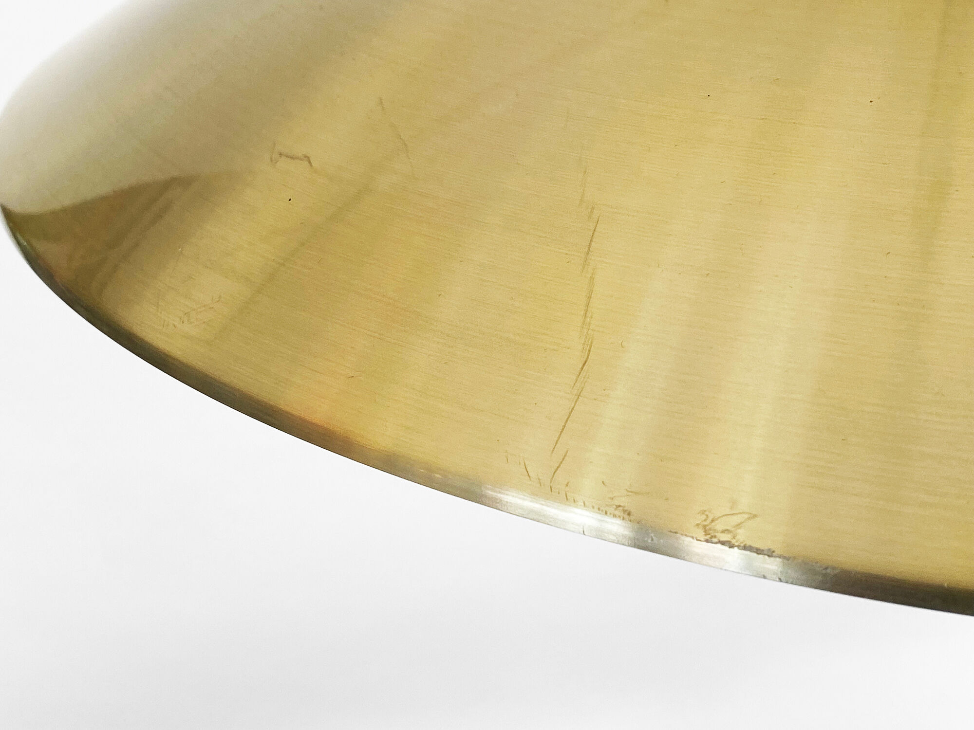 Brushed aluminum pendant light with golden finish, Denmark 1970