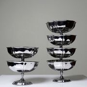 6 vintage-style bistro-style stainless steel dessert bowls on feet