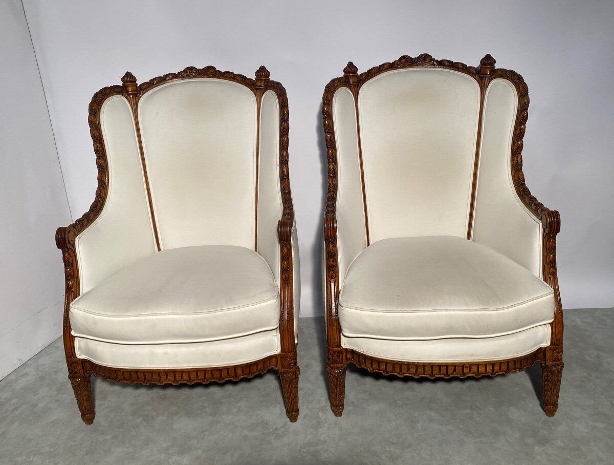 Pair of neoclassical style bergère armchairs