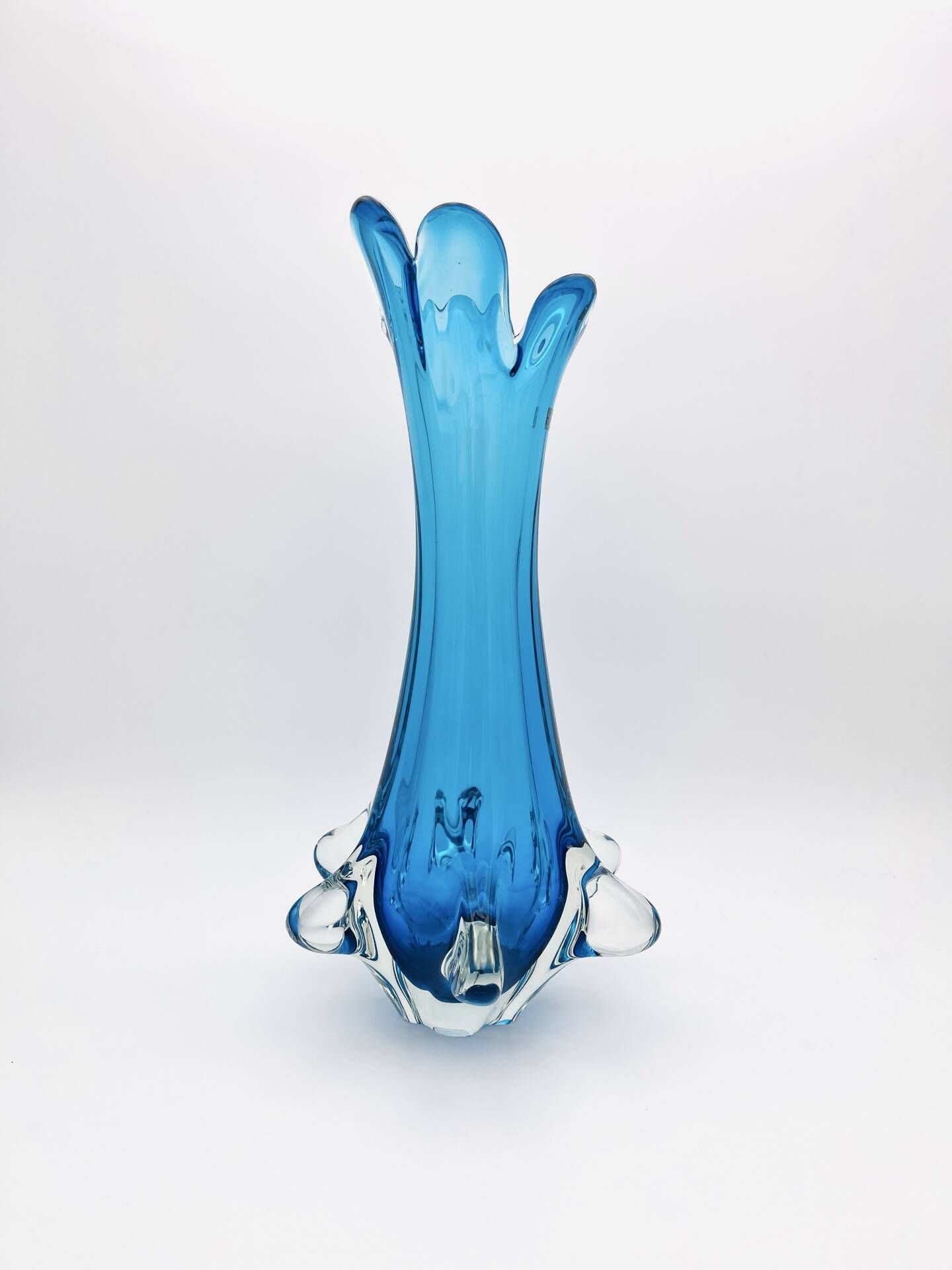 XXL Murano Vase Fratelli Toso Sommerso Blue 44cm 4.7kg Labelled 70s