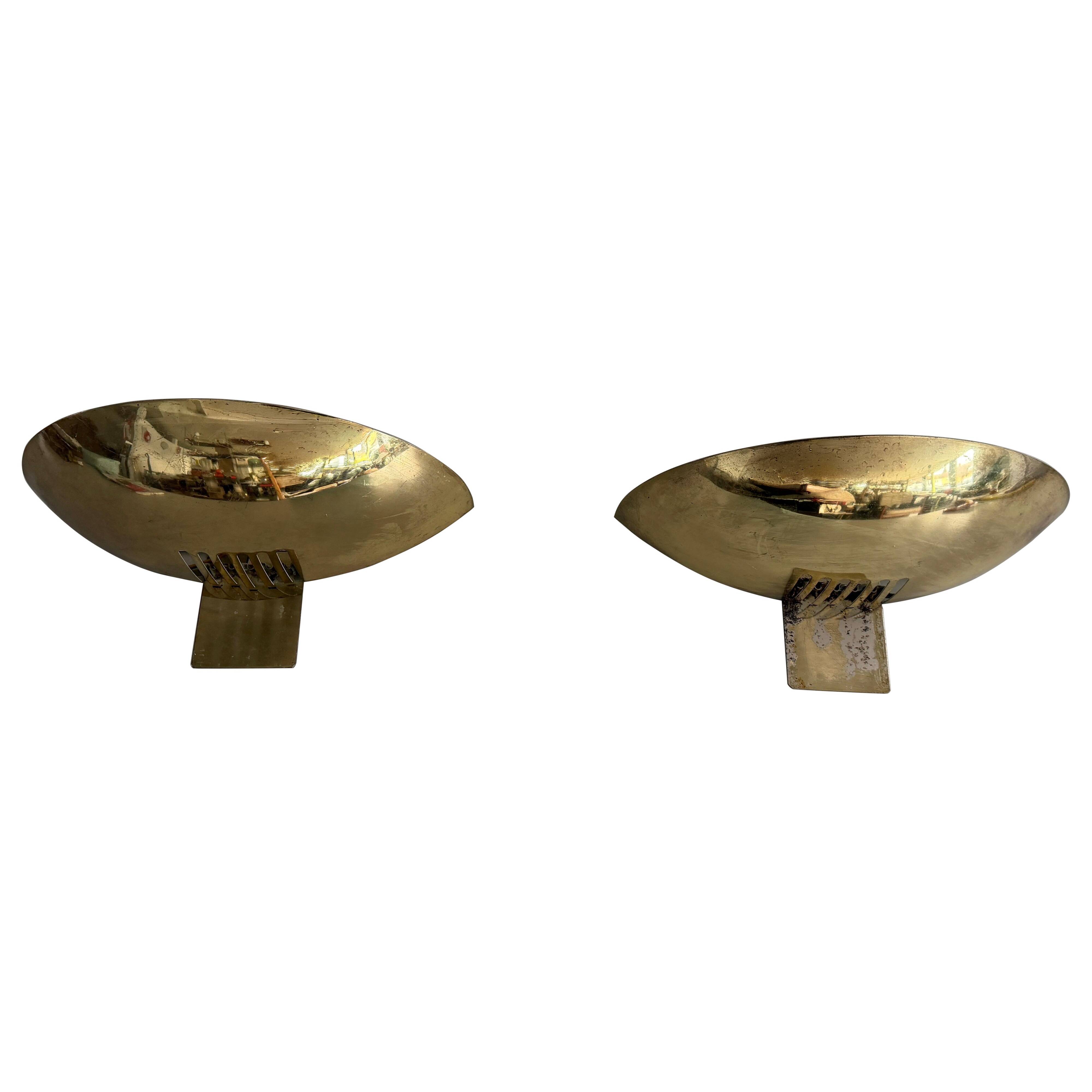 Pair of brass wall sconces from the mid-century by SCE, 1960s, France.