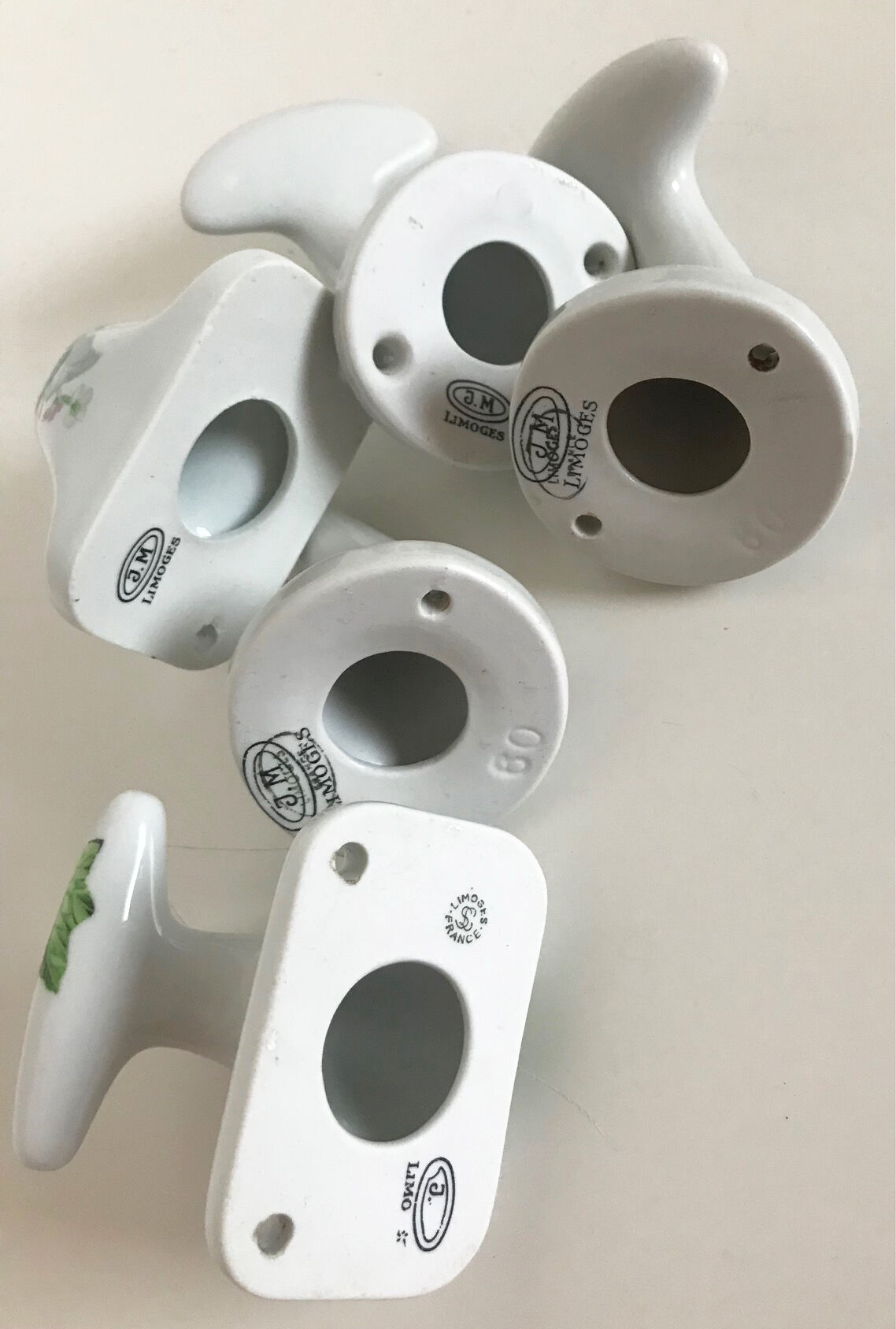 Set of 5 Limoges porcelain patères