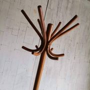 Freestanding coat rack by Thonet in brown wood, bentwood style, Hungary 1930s H185cm
