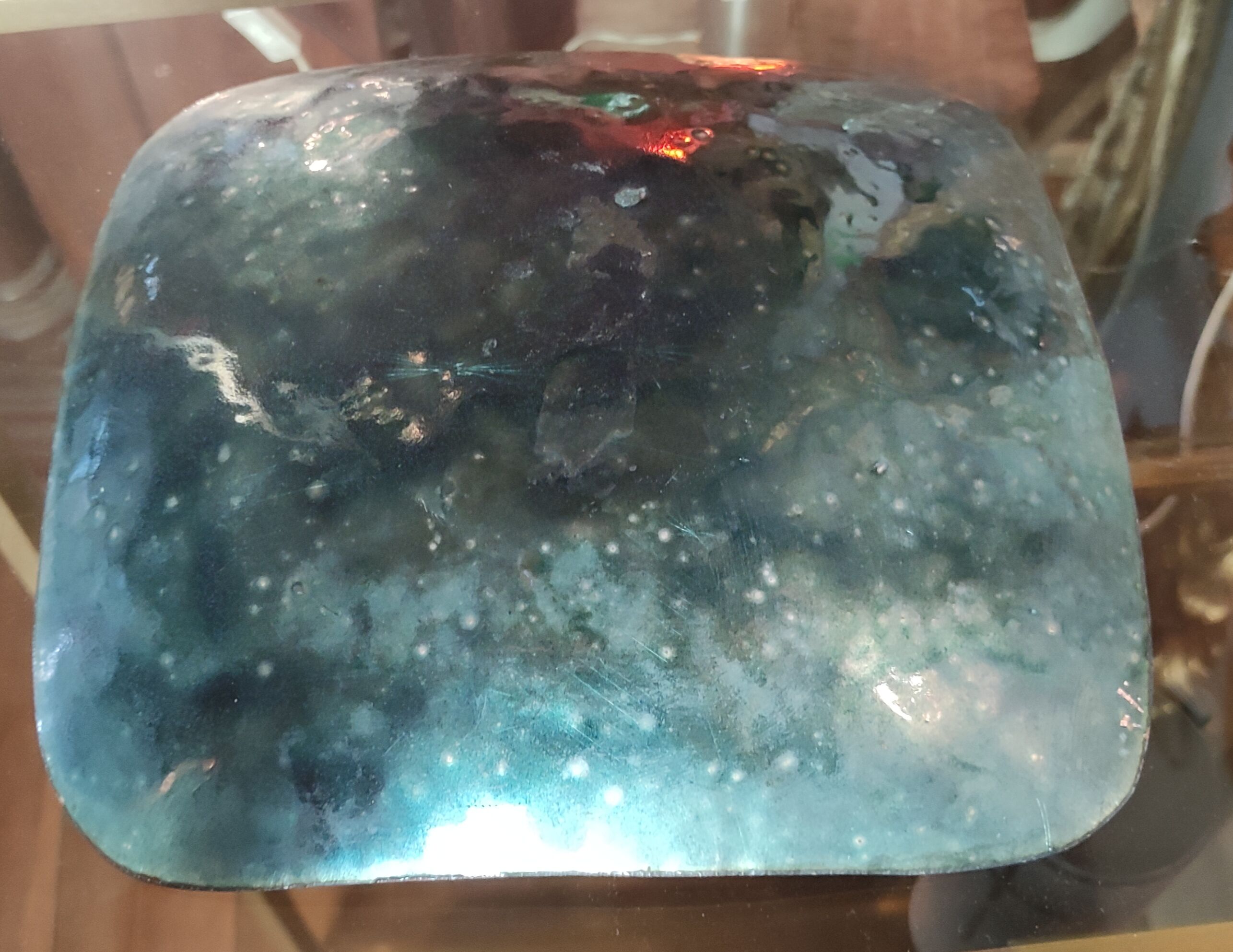 Old small empty dish enamelled copper pocket