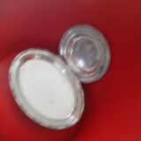2 silver metal dishes