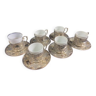 Set of 6 solid silver cup and saucer mounts in the Ré style