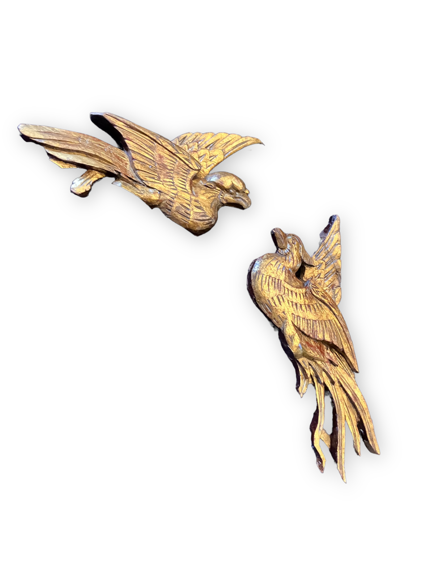 Pair of golden wood birds