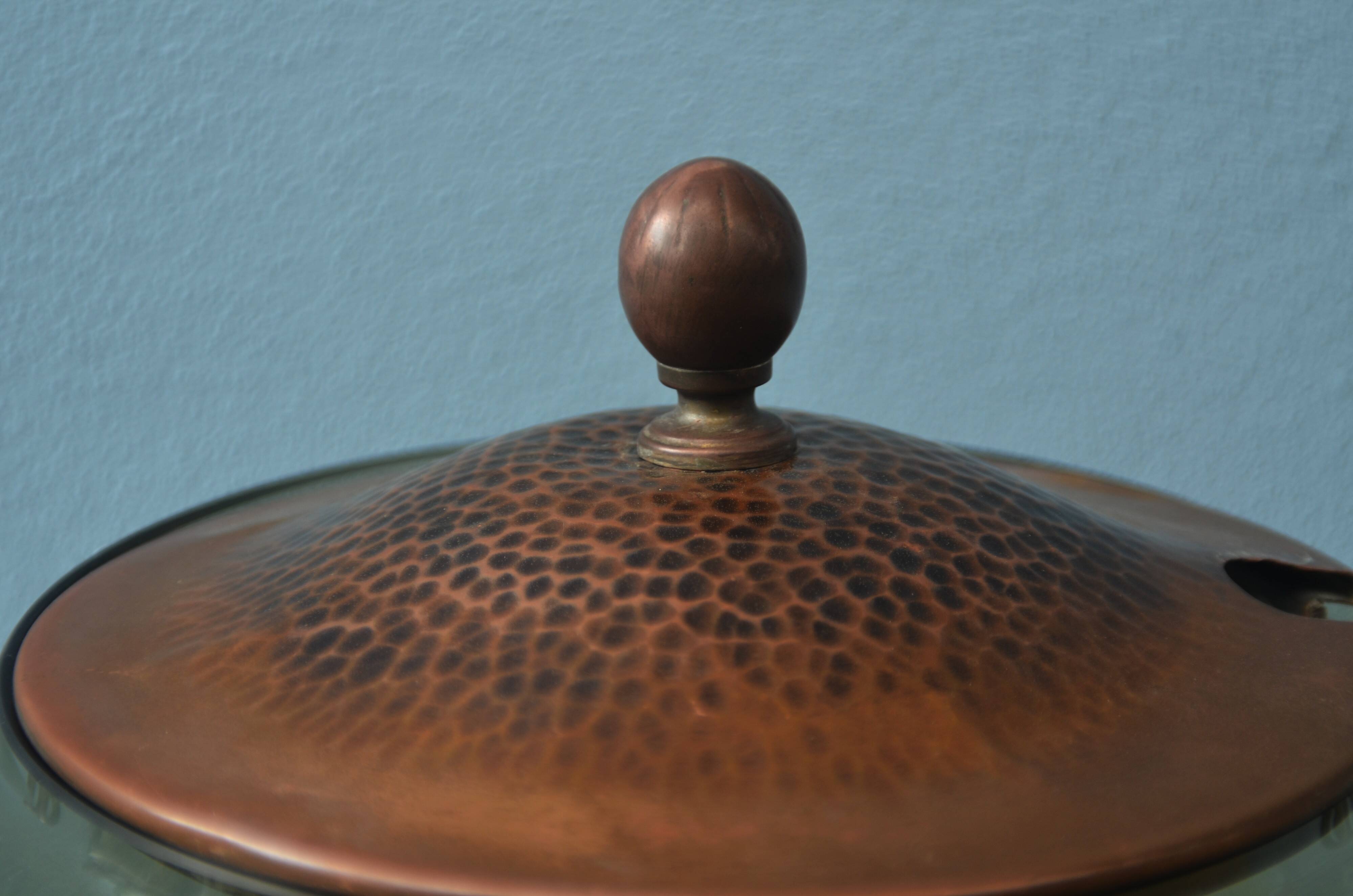 Art Nouveau Smoked Glass Punch Bowl Copper Crafted by Carl Deffner