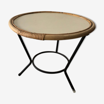 Vintage coffee table, tripod in rattan