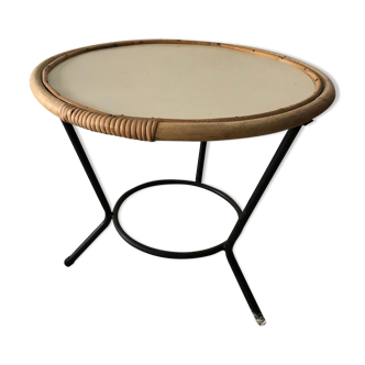 Vintage coffee table, tripod in rattan