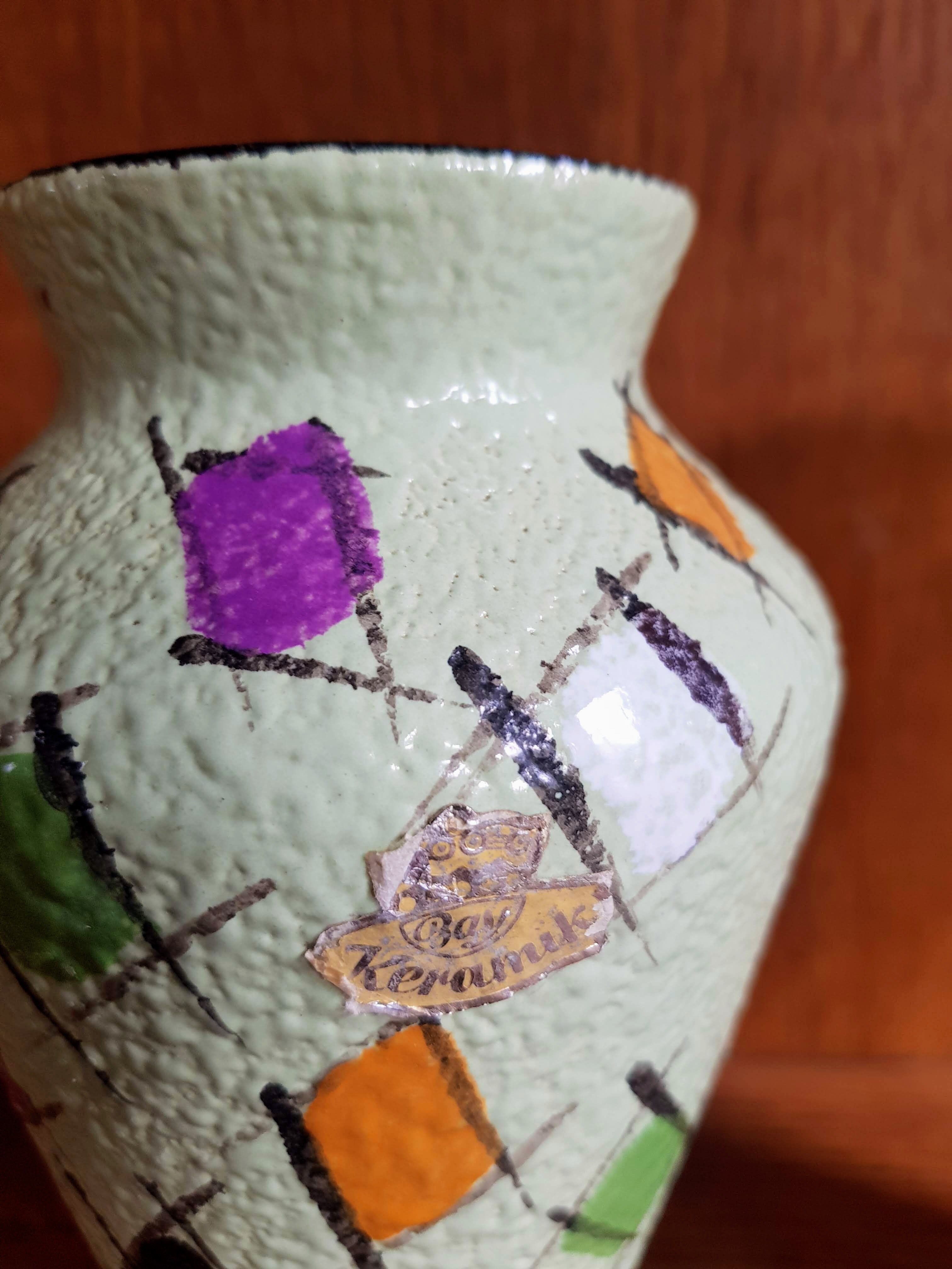 Set of Two Vintage Fat Lava Hand-painted Ceramic Vases by Bay Keramik - West Germany - 1960s