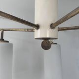 Vintage Italian ceiling light, brass and opaline, 1950