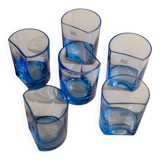 Six Blue Glass Tumblers by Pitti Studio - Vintage Italian Mid-Century Arched Glassware