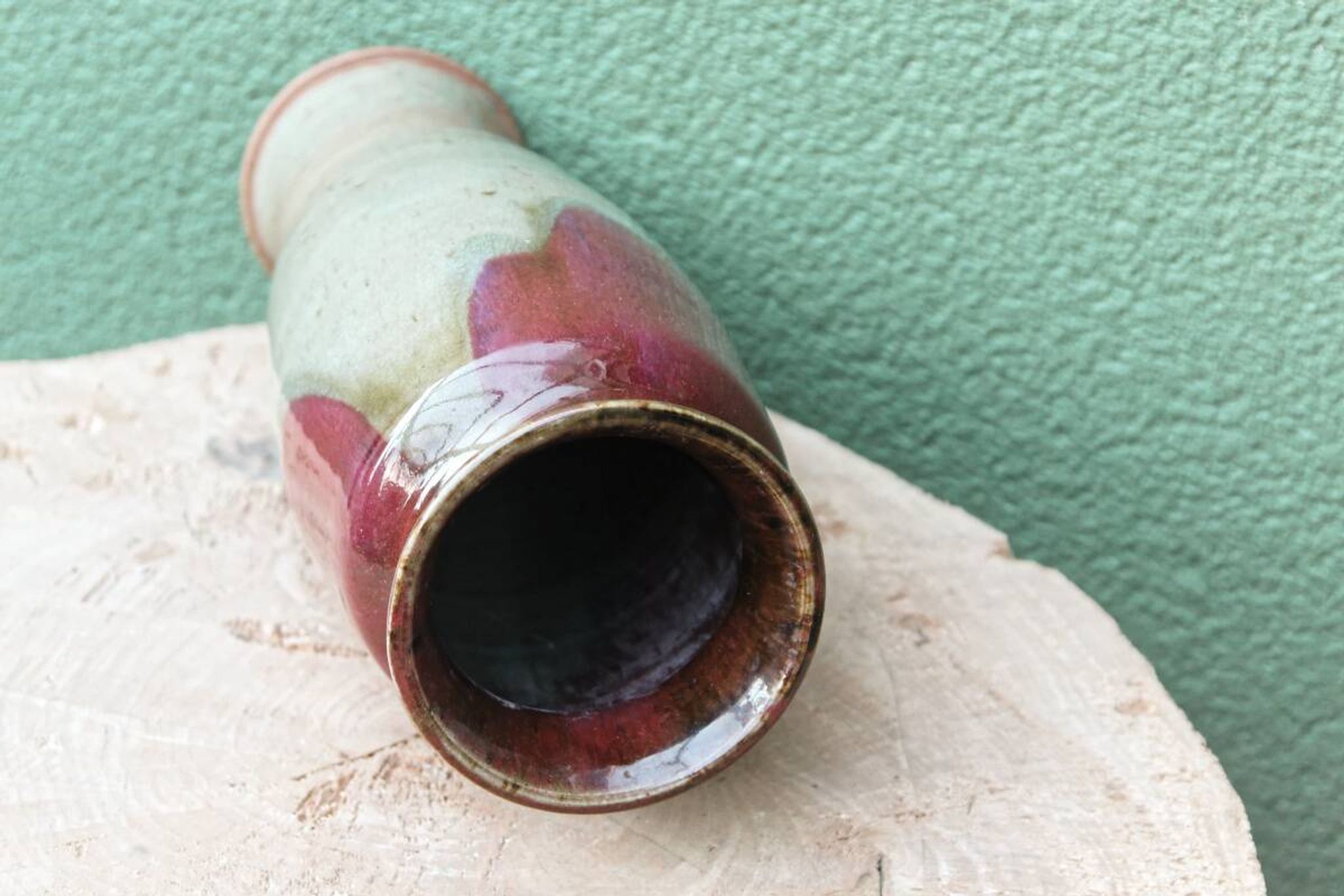 Glazed stoneware vase, signed, oxblood