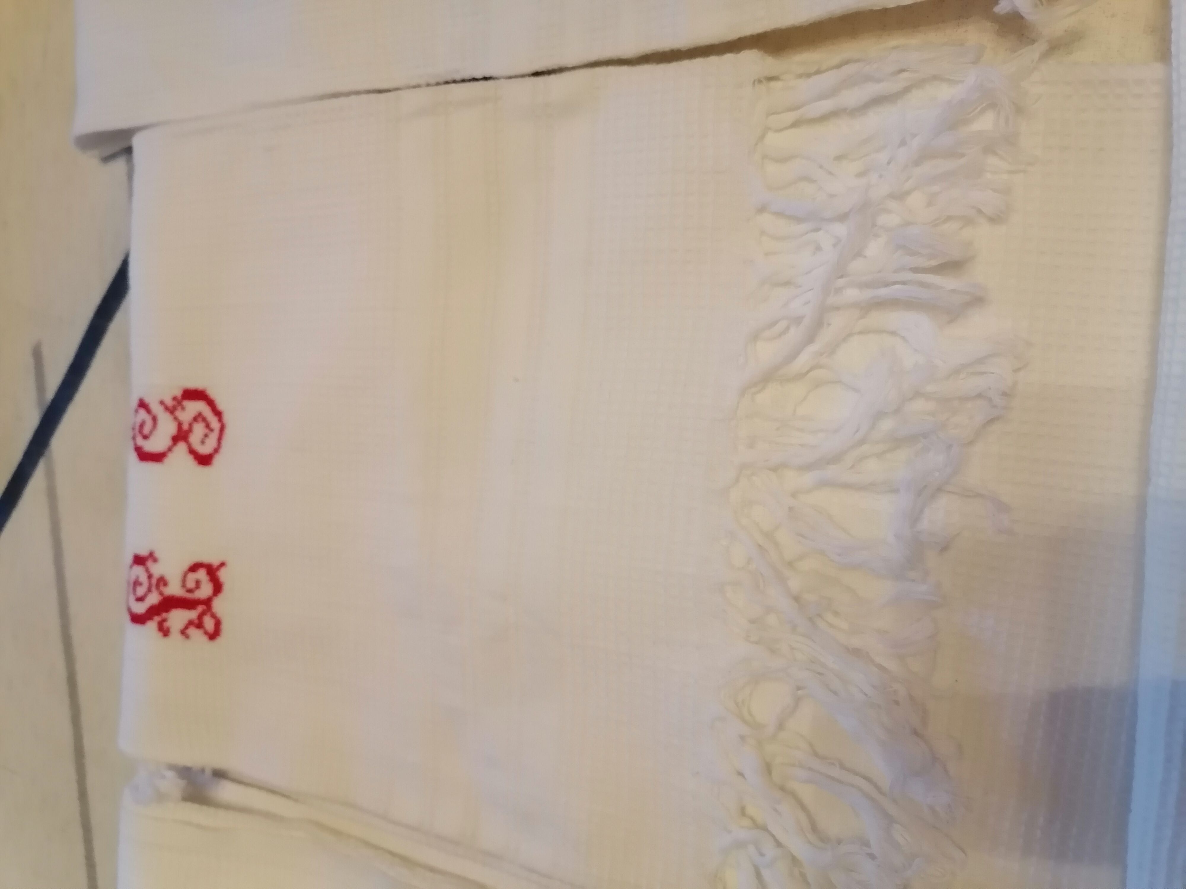 Set of 6 towels cotton i honeycomb fringes 1930 50