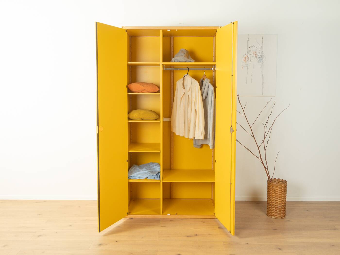 Wardrobe from the Profilsystem collection by Flötotto, 1970s, yellow HPL, beech frame