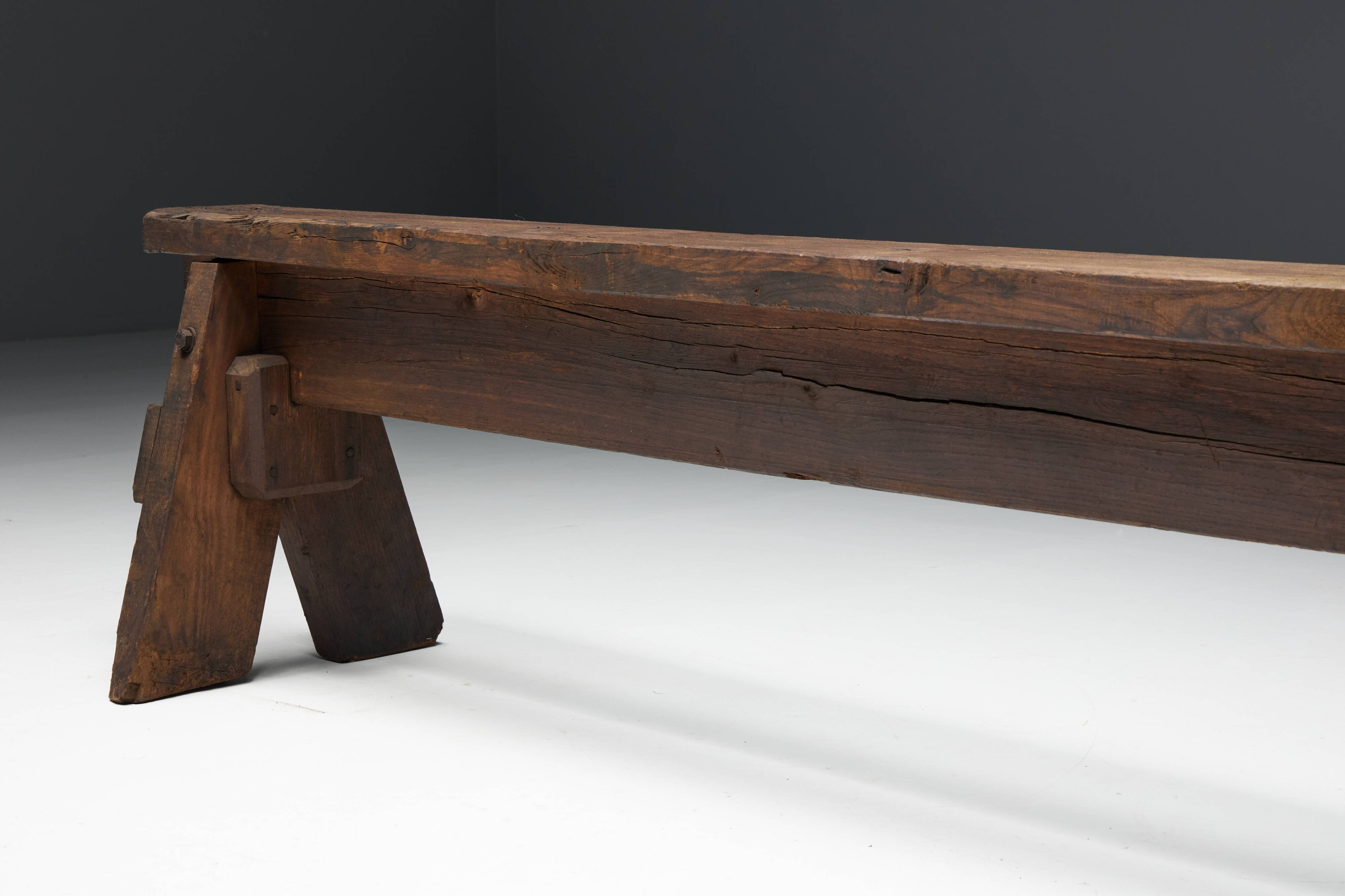 Brutalist Folk Art Benches, France, 19th Century