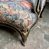 Louis XV style marquise in black and gold wood and jacquard, Napoléon III period.