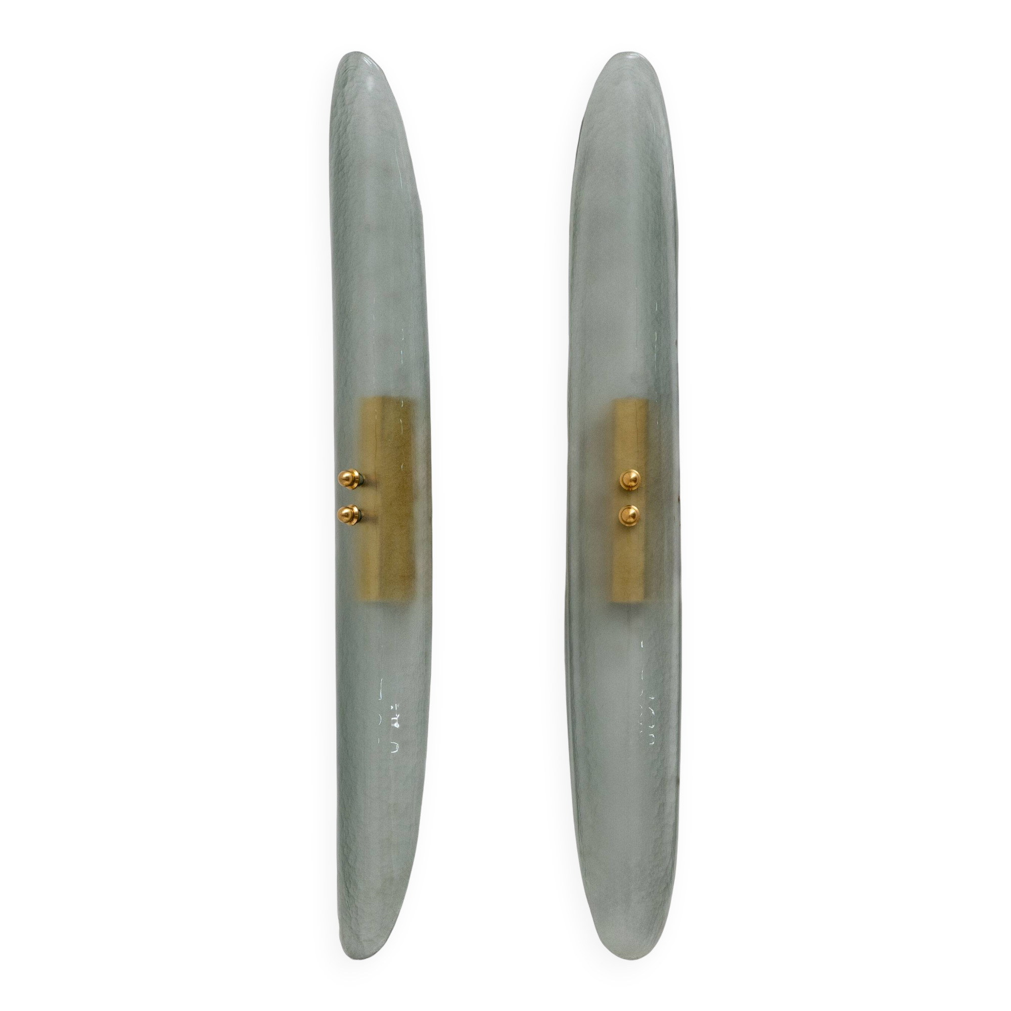 Pair of Fontana Arte Style Mid-century Aqua Green Murano Glass sconces