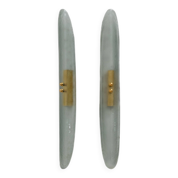 Pair of Fontana Arte Style Mid-century Aqua Green Murano Glass sconces