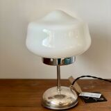 White opaline lamp with silver metal.