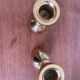 Scandinav brass candle holder duo
