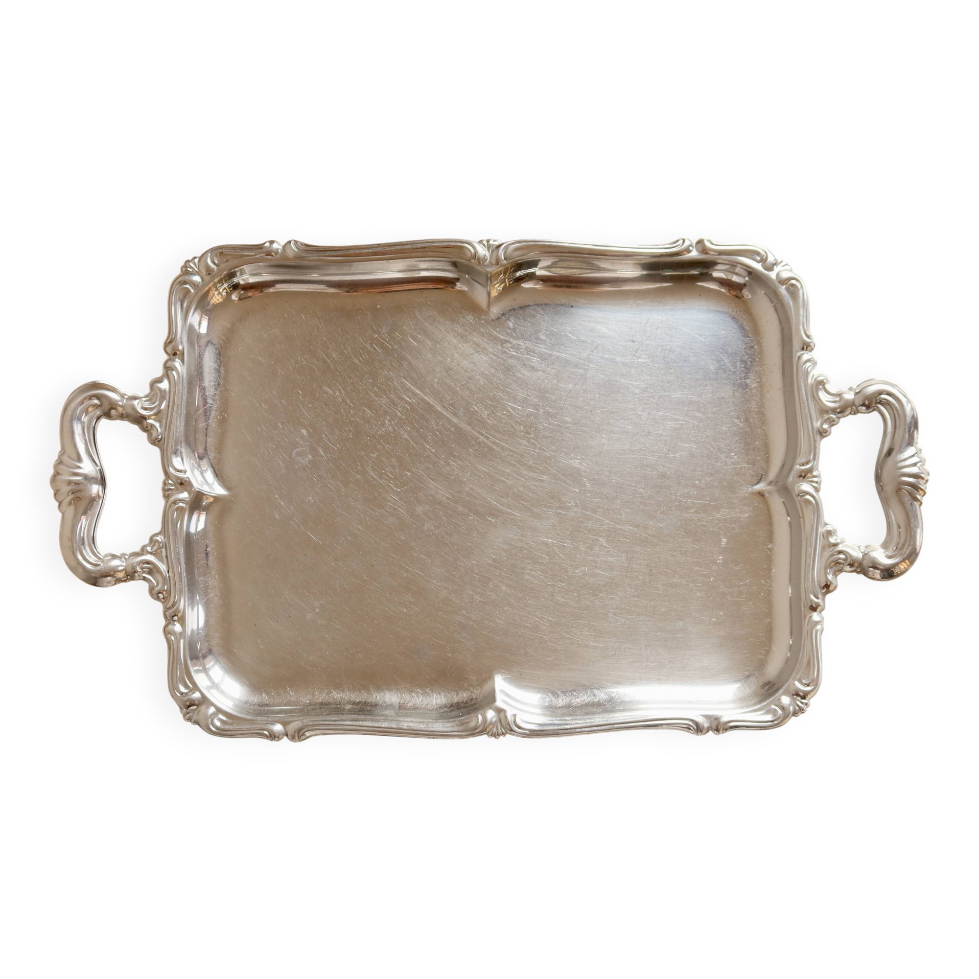 Vintage silver-plated service tray – Rococo handles